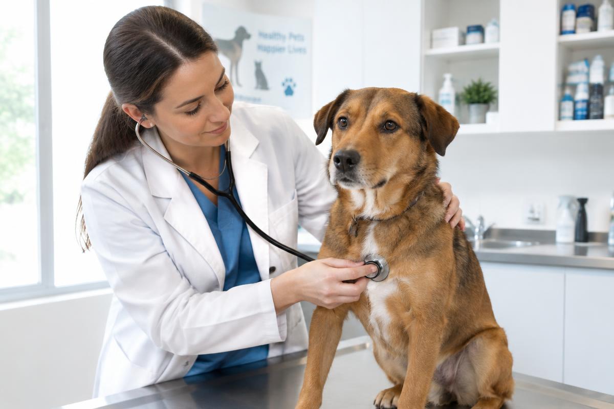 Veterinarian examining a dog